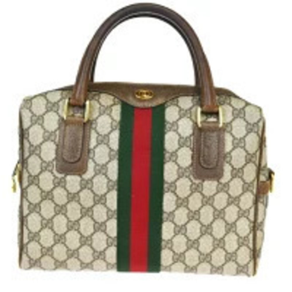 Gucci Sherry Handbag GG Brown Green Red Leather